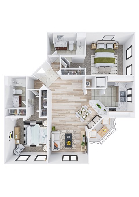 Floor plan for 2 beds, 2 baths, 1228 sqft